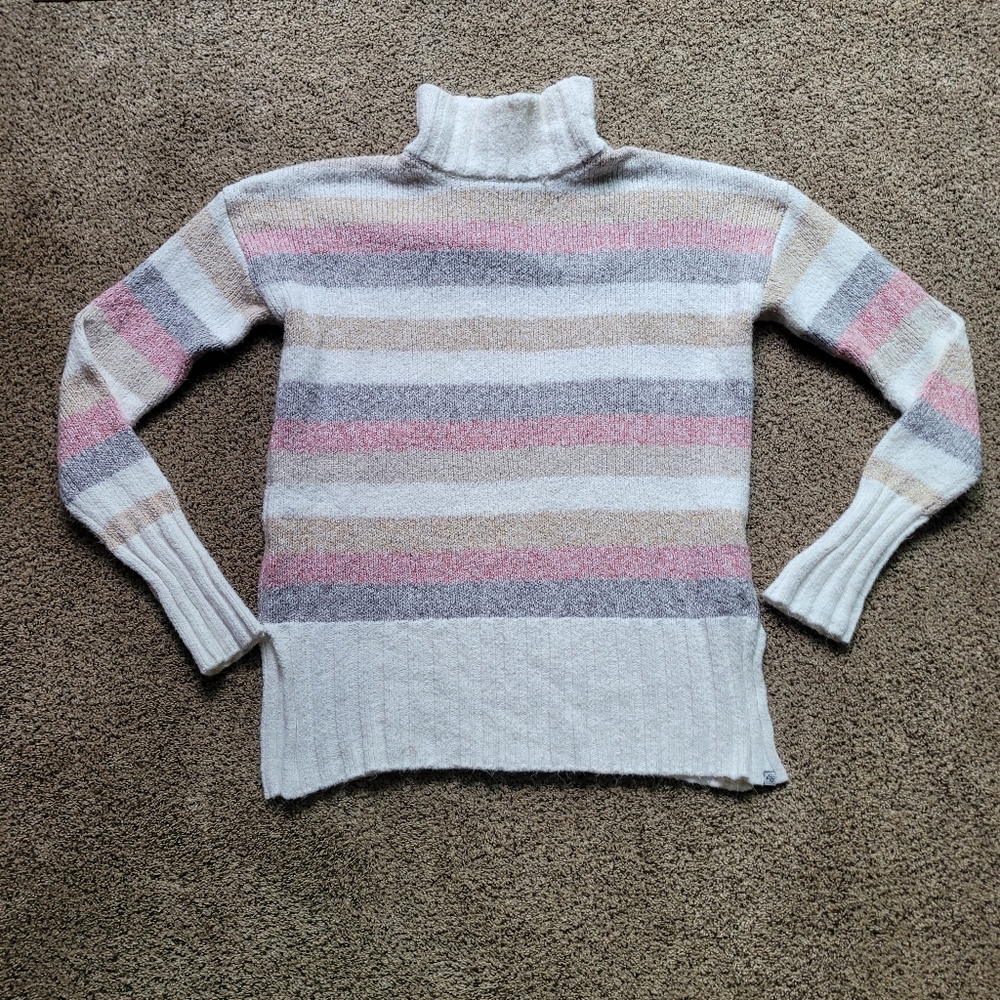 Eddie Bauer Womens Turtleneck Sweater S Pink White Gray Striped